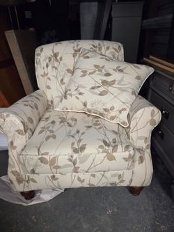 Floral Upholstered Armchair with Accent Pillow