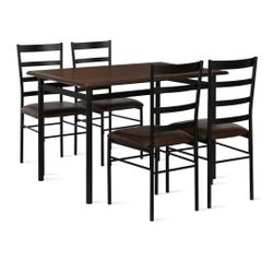 Dining Table Mainstays 5-Pieces Wood & Metal Dining Room Set, 4 Chairs, Canyon Walnut & Black - New