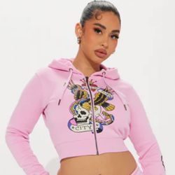 Ed Hardy Pink Cropped Hoodie in XS