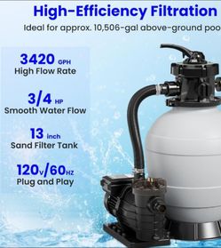 Pool Pump and Sand Filter with 6-Way Valve and Automatic Timer