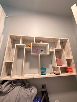 Modern Geometric Wall Shelf – Whitewashed Decorative Display Shelf