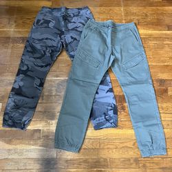  (2) Wrangler Youth XXL 18 Cargo Pants Pair Lot Urban Camo Olive Drab Bundle