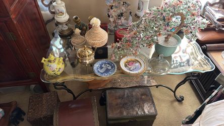 Glass Top Wrought Iron Console Table