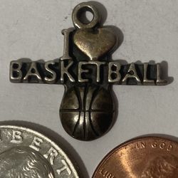 Vintage Sterling Silver Pendant I Love Basketball