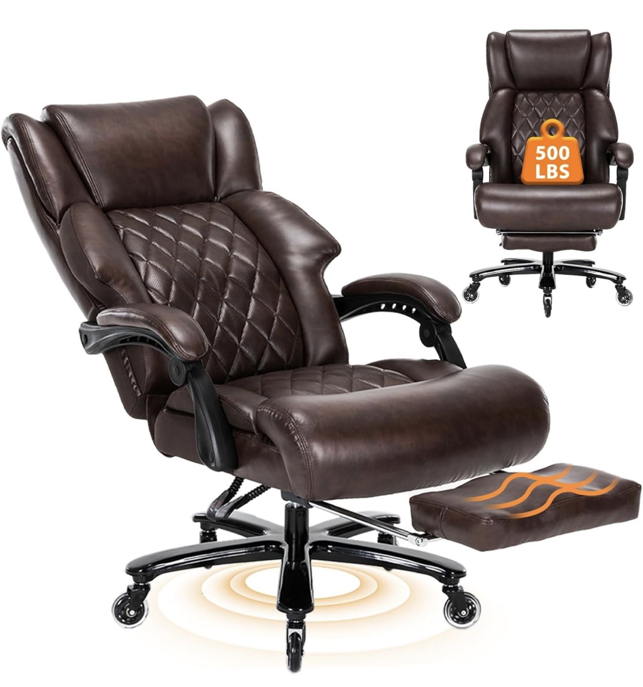 500 LBS Big and Tall Office Chair with Foot Rest High Back Recline Ergonomic Chair for Heavy People, Executive Office Chair Comfortable for Home Offic