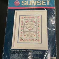 Dimensions Sunset Counted Cross Stitch Kit One Heart Wedding Record 13518 NEW