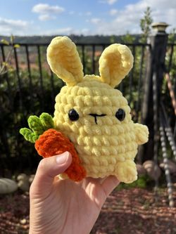 Yellow Bunny 🐰 With Carrot 🥕 Handmade 🧶 Crochet 🧶 Plushies 