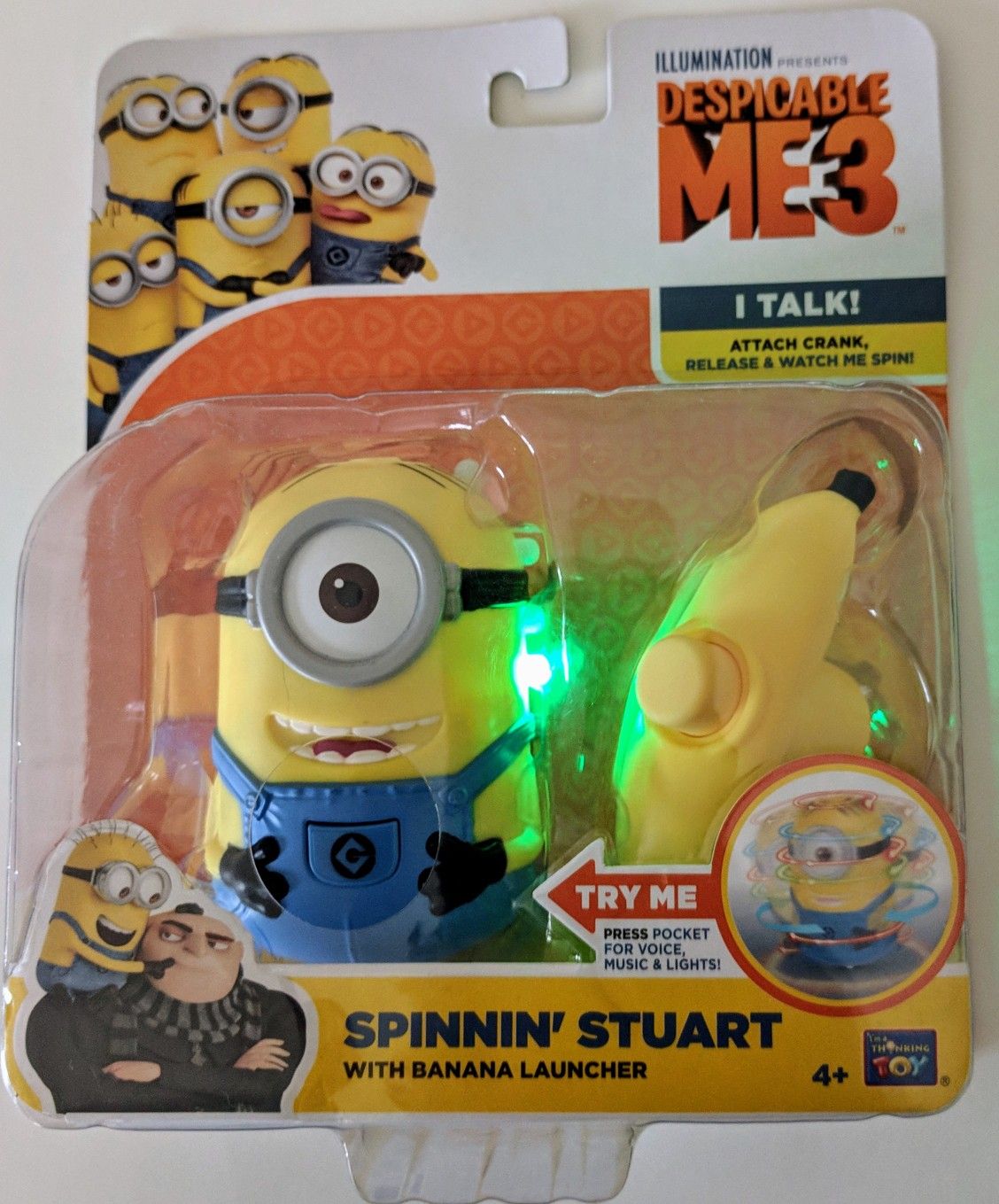 Despicable Me Stuart The Spinning Minion Toy Banana Launcher Talking Lights