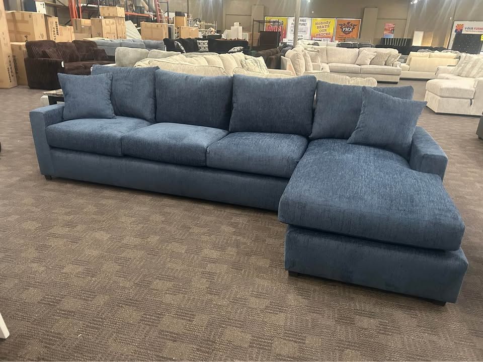 Gorgeous navy blue comfy sectional couch