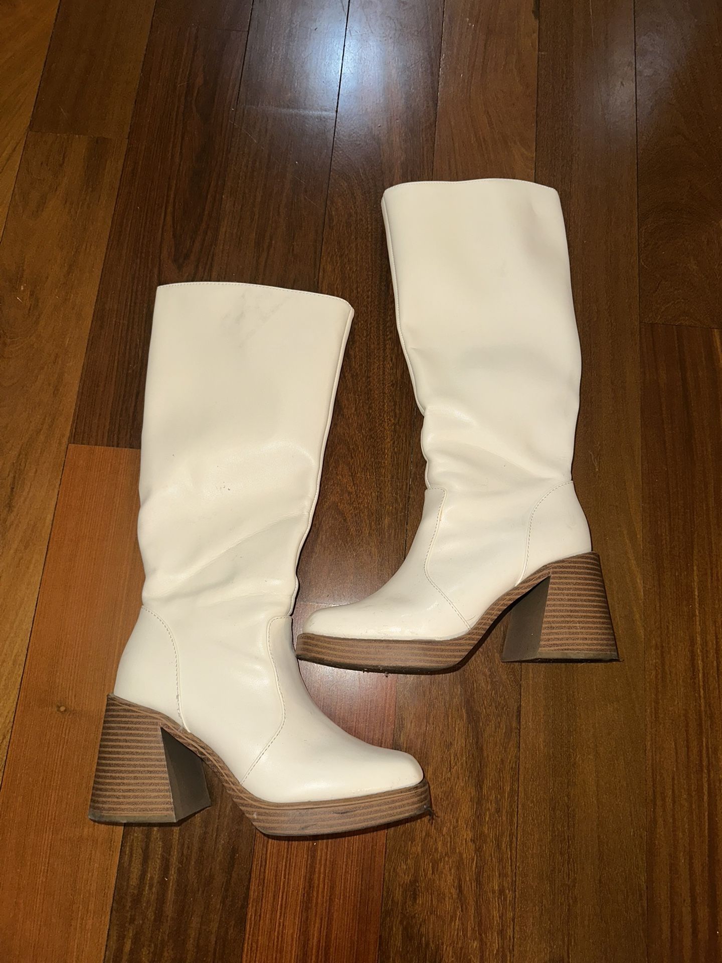 White Knee High Boots Size 7
