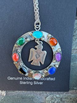 G Binkin Signed Sterling Silver Thunderbird Multistone Necklace – New in Box – QVC