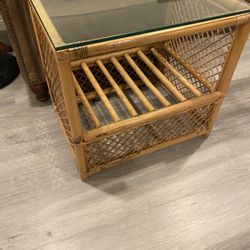 Bamboo End Table With Glass