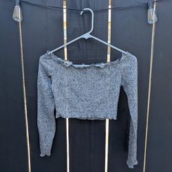 Off The Shoulder Marbled Grey Soft Crop Top