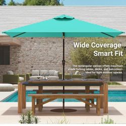 6.5' x 10' Rectangular Patio Umbrella Large Outdoor Market Umbrella w/ UV Protection, Push Button Tilt and Crank Lift, Rectangle Table Umbrella for Ga
