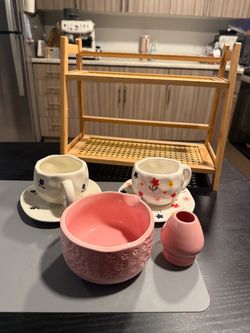 Ceramic Floral Cup and Bowl Set (Matcha)