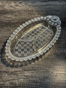 Vintage Hazel Atlas Jewel 3 Part Divided Glass Relish Dish Oval 10"