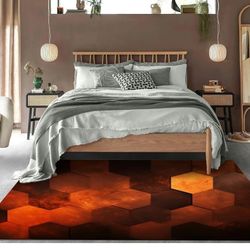 Fiery red Brown Burnt Orange Copper Black Abstract Geometric Shape Rug 5x7 Rug Area Rug