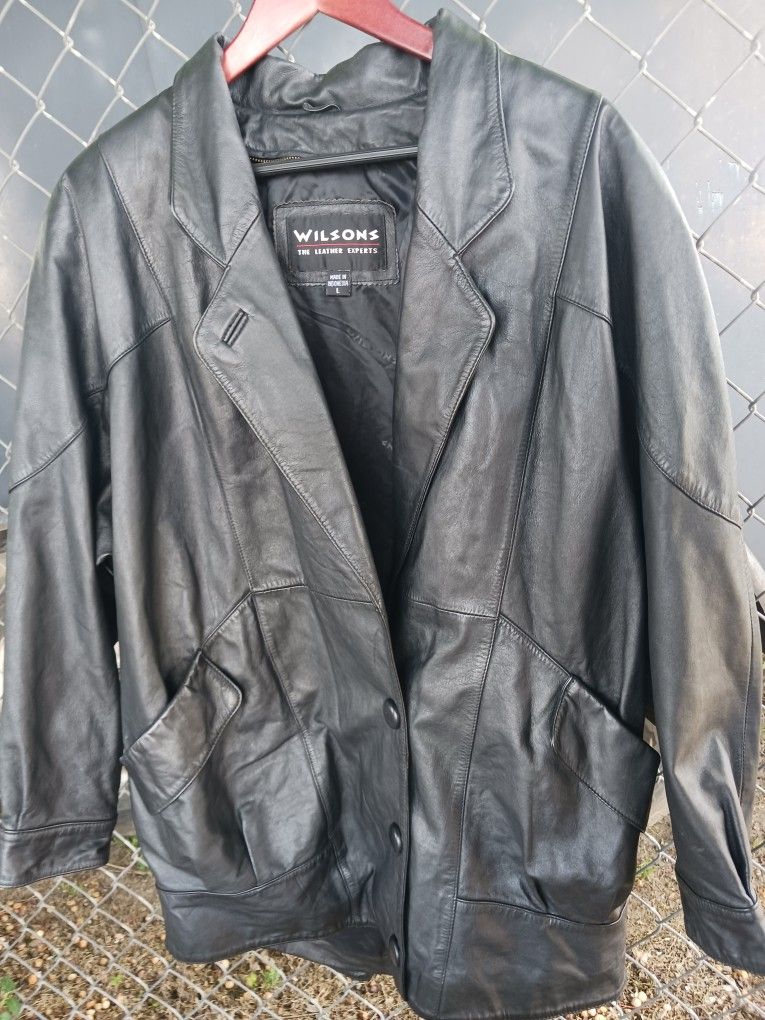 WILSONS The Leather Experts BLACK Leather Jacket w/Belt No Liner LARGE Mens