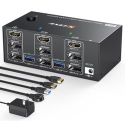 USB 3.0 HDMI+2 Display Port KVM Switch 3 Monitors 2 Computers 8K60Hz. 4K@120Hz