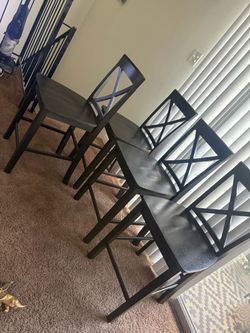 Dark Black Wood Bar Height 4 Chairs