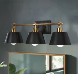 LNC Modern 24.6 in. 3-Light Black Vanity Light with Bell Black Metal Shades