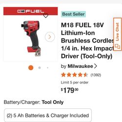 M18 FUEL 18V Lithium-Ion Brushless Cordless 1/4 in. Hex Impact Driver (Tool-Only