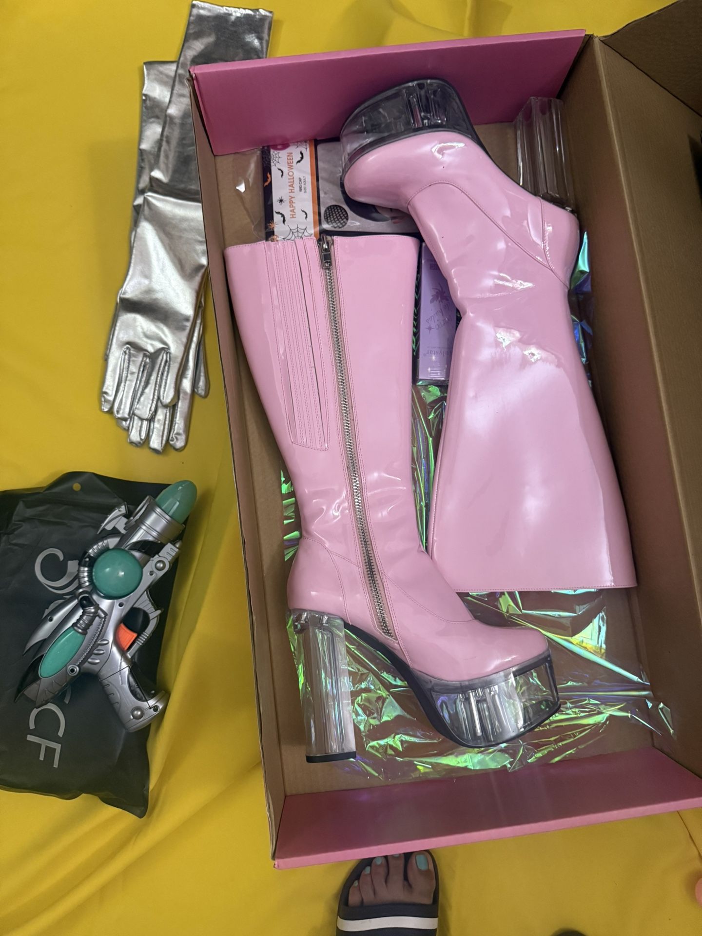 Pink Boots, Pink Alien Costume, White Wig
