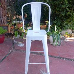 White Bistro Style Metal Bar Stool Tall 