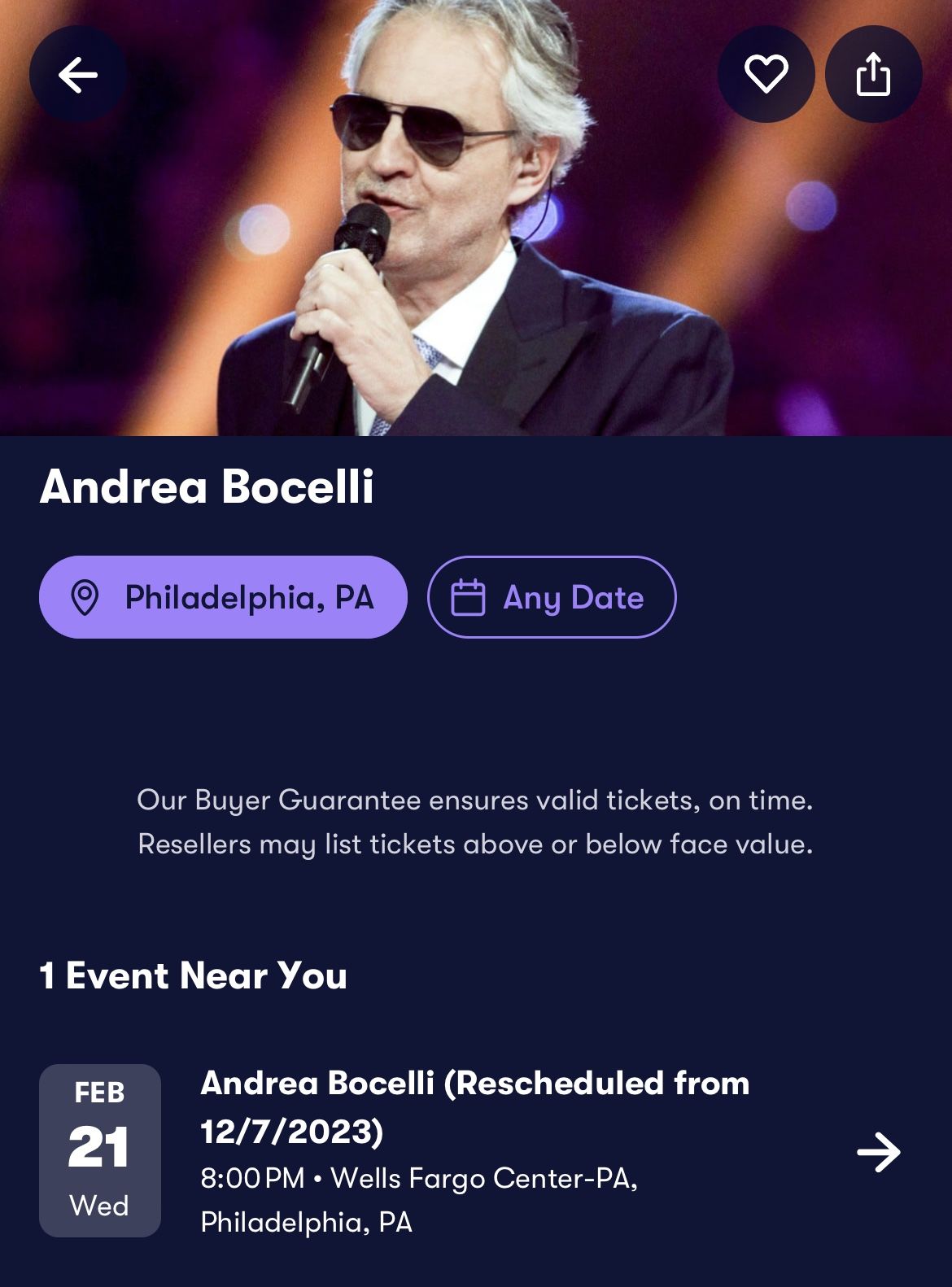 Andrea Bocelli concert Philadelphia Wells Fargo