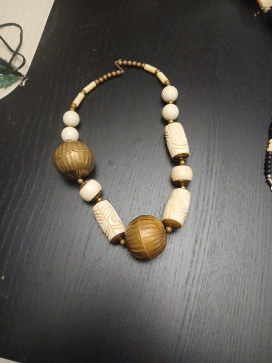 Vintage Craved Ox Bone and Bronze
