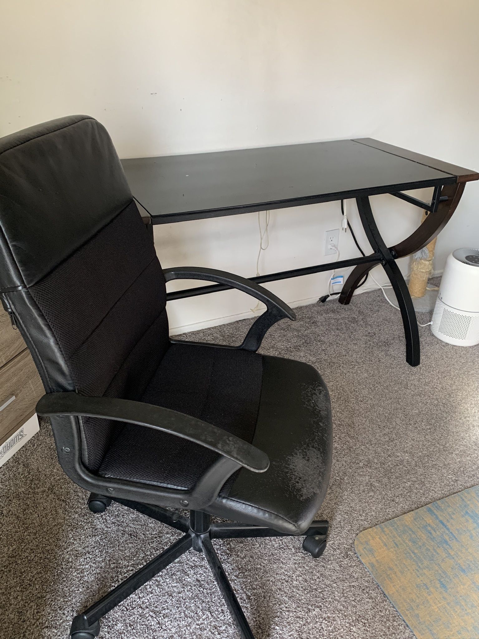 Glass Top Desk and Office Chair