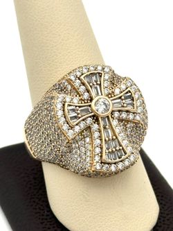 14K ROSE GOLD CROSS CLEAR STONE RING SIZE 13 13.53G USED