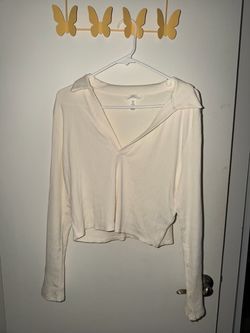 h&m white long-sleeve ribbed top- size L