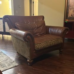 Oversized Leather & Brocade Armchair — Classic Comfort & Style