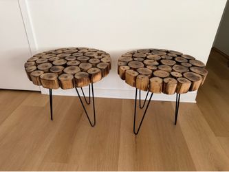 Rustic Pair Wood Slice Side Tables