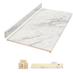 Hampton Bay Wilsonart 4 ft. Straight Laminate Countertop Kit in Textured Calcutta Marble with Ora Eased Edge and Loose Backsplash