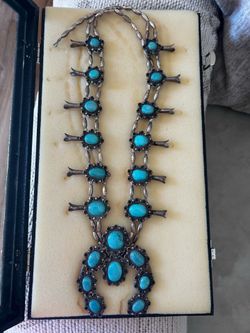 Vintage Sterling Silver Native American Squash Blossom Necklace