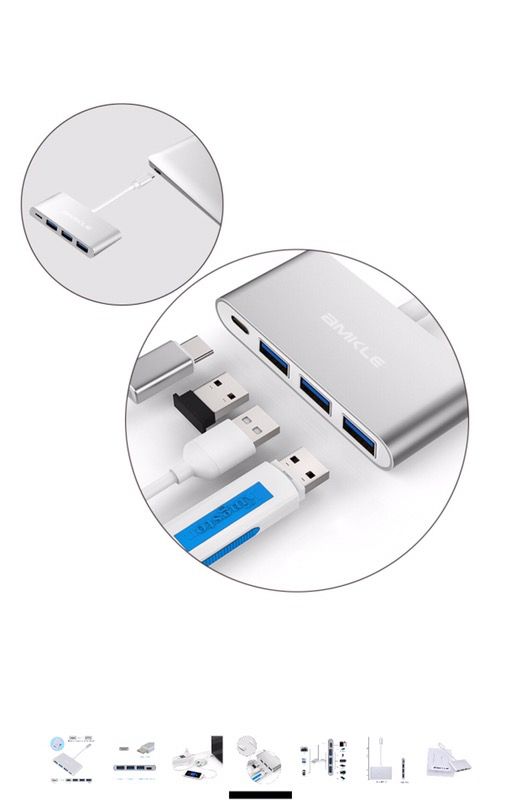 USB C to USB 3.0 Adapter Power Supply USB Type C 3.1 Multiport Adapter Hub Dock Dongle Splitter for MacBook, Google Chromebook and More