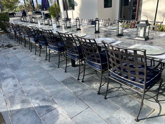 OW Lee Outdoor Patio Dining Chairs with Blue Cushions