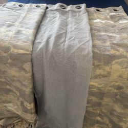 curtains gray bench and beautiful silver mirror 