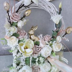 Luxury Easter Wreath – Beige & Gold (Gently Used)