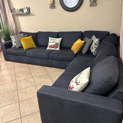 High Quality Dark Blue/Grey Sectional Couch From LIVING SPACES LIKE NEW!