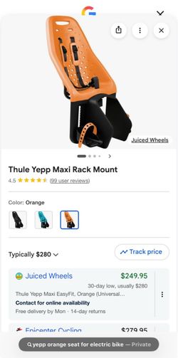 THULE YEPP MAXI RACK MOUNT BABY SEAT IN ORANGE