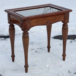 Vintage French Style End Table with Glass Showcase