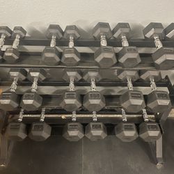 Rogue Rubber Hex Dumbbell Set (5–50 lbs)