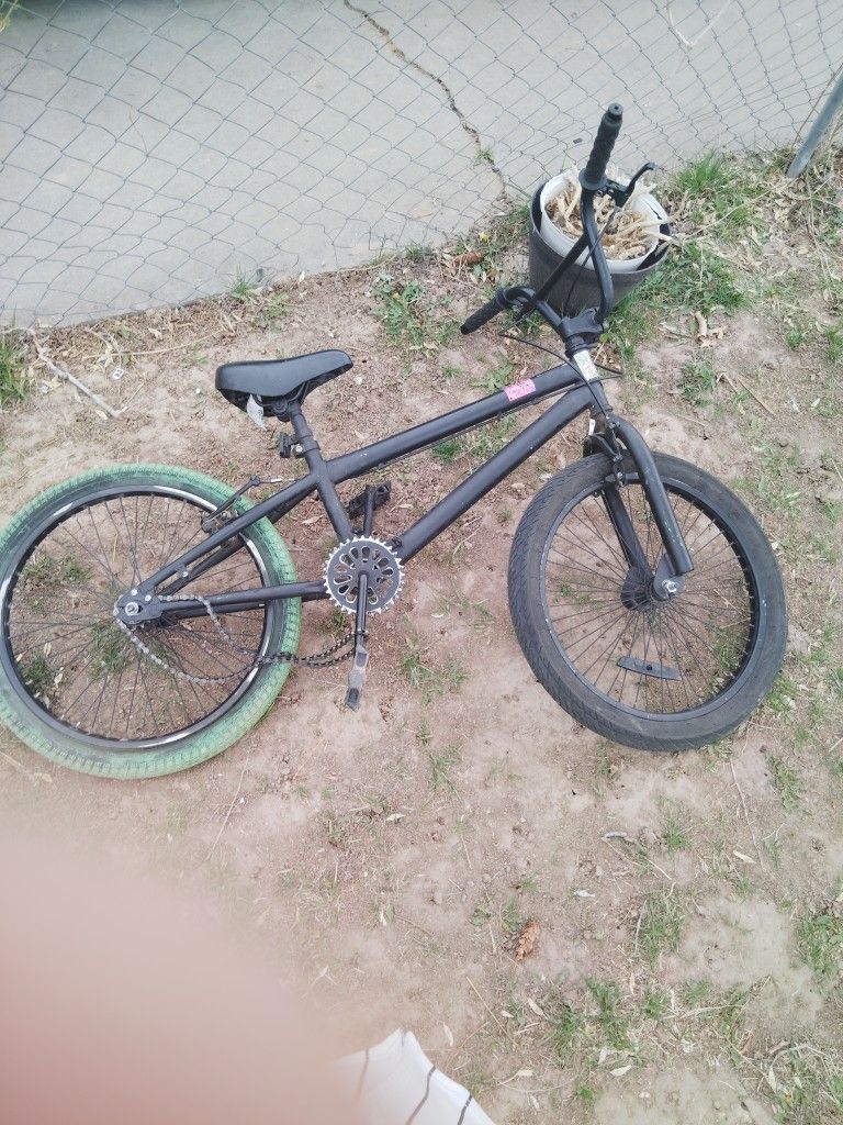 BMX Bike Black With Green And Black Wheels It Is A Kid 10+