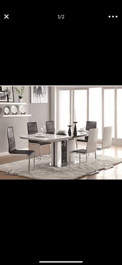 Dining table with eight chairs