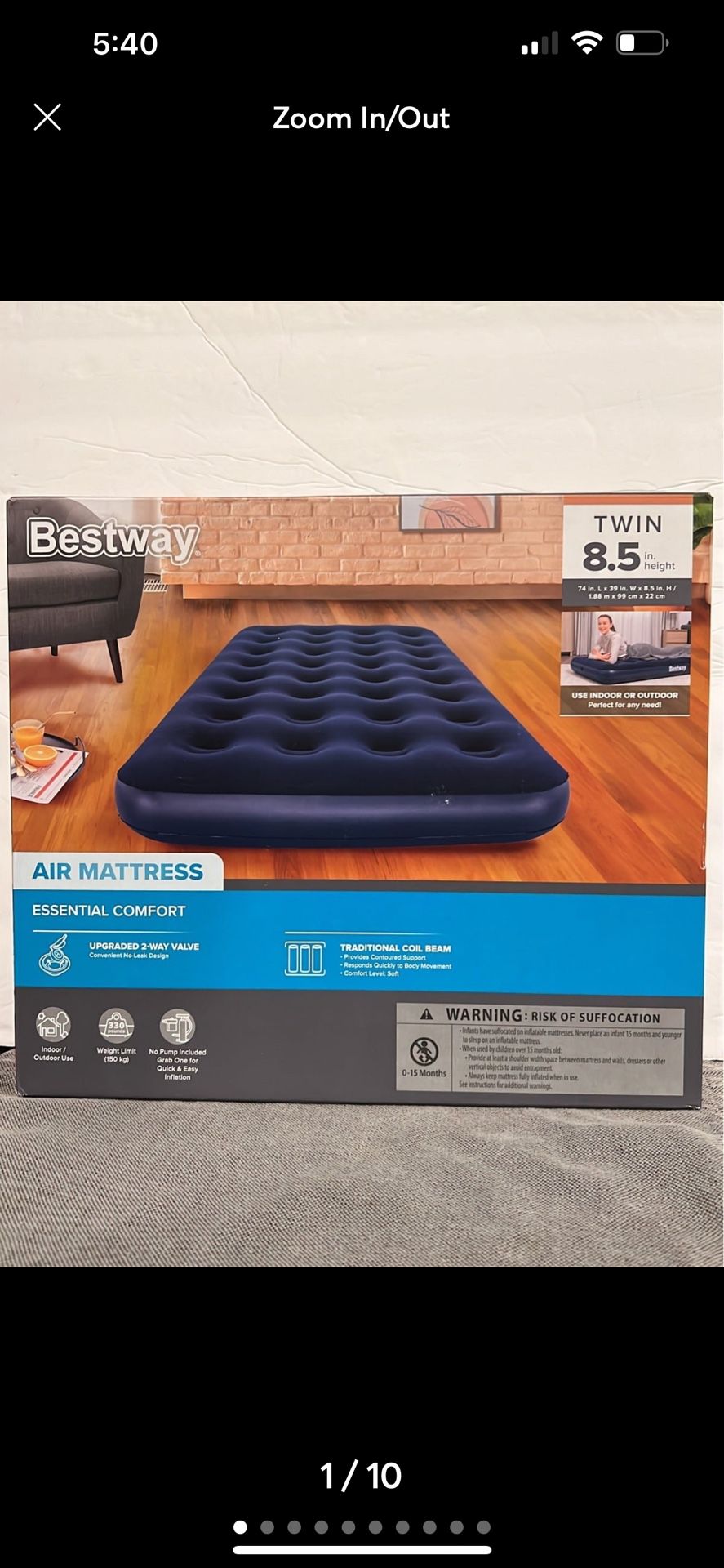 Bestway Essential Comfort Air Mattress Twin, Blue