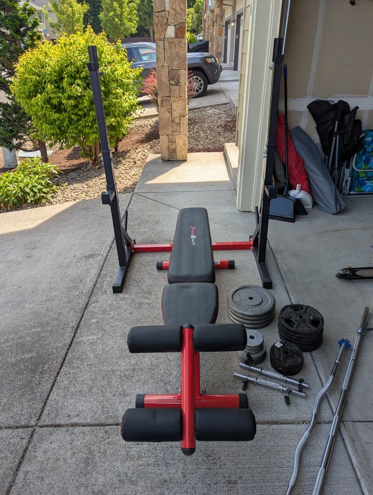 Weight Bench & Squat Rack with weights