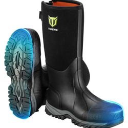 TIDEWE Work Boots Puncture-Proof with Steel Toe & Shank, Waterproof Anti Slip Rubber Boots for men, 6mm Neoprene Outdoor Boots, Durable Hunting Boots 